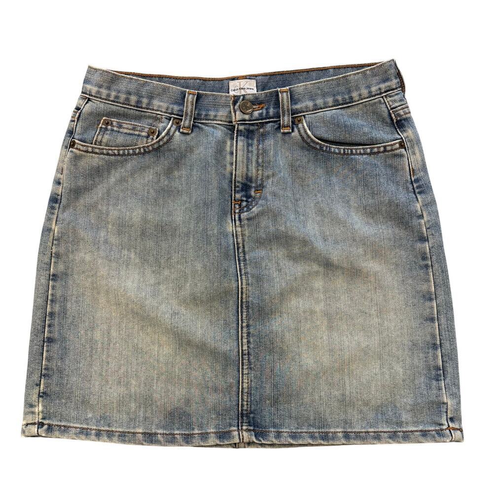 VTG Calvin Klein Jeans Blue Denim Mini Skirt Y2K Medium Wash Jean Skirt, Size 7